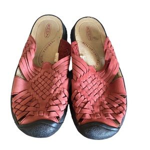 Keen Isabella Huarache Red Leather Woven Slides Mules Women’s Size 7.5 Sandals